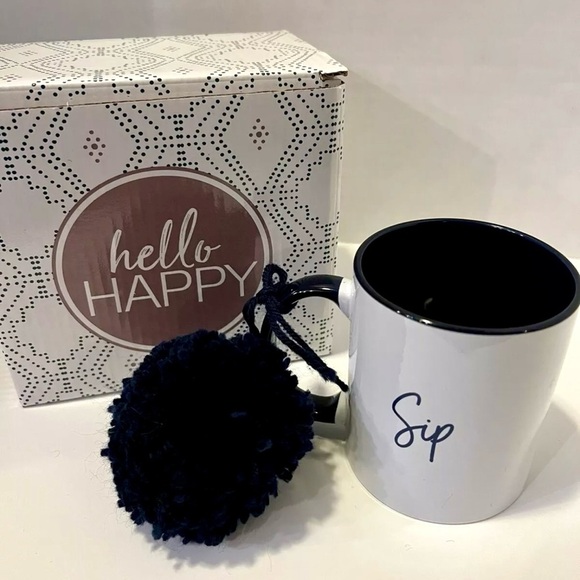 Thirty-One Hello Happy Sip Coffee Mug with pom pom - Picture 1 of 5